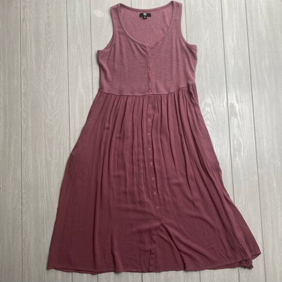 Frye Women's Dusty Rose Pink Button Front Midi Dress Size Medium - Picture 2 of 11